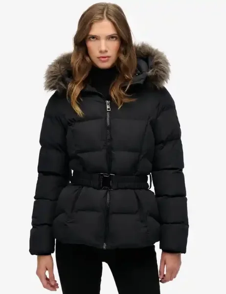 Superdry Womens Fuji Belted Puffer Jacket | Black Superdry Womens Fuji Belted Puffer Jacket | Black