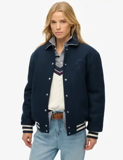 Superdry Womens Country Club Wool Bomber | Blueberry Navy