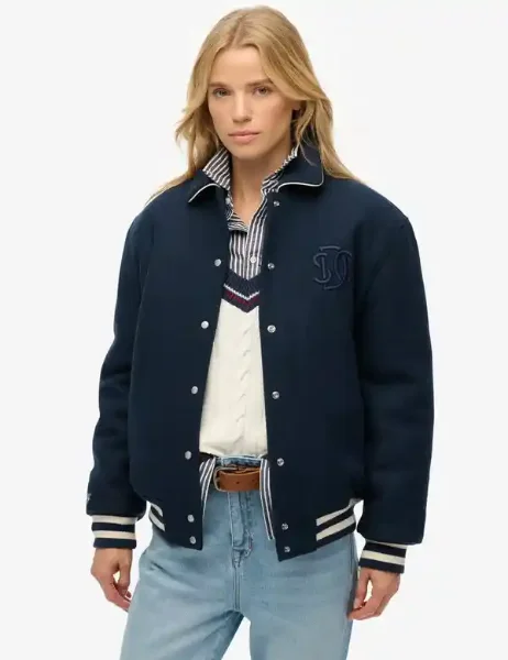 Superdry Womens Country Club Wool Bomber | Blueberry Navy Superdry Womens Country Club Wool Bomber | Blueberry Navy