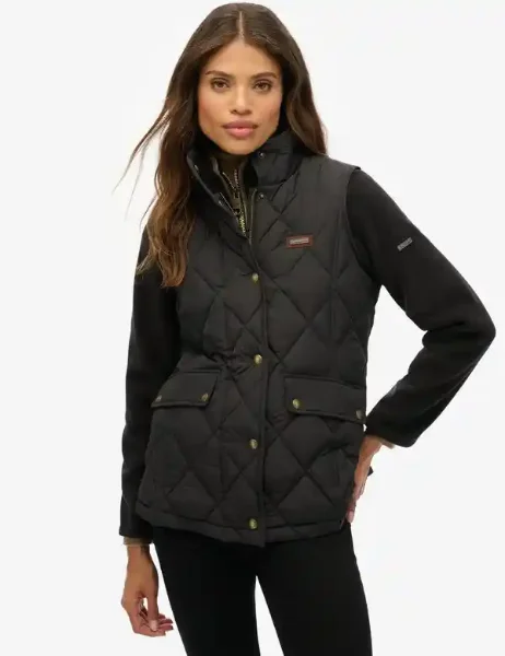 Superdry Womens Cord Trimmed Liner Gilet | Black Superdry Womens Cord Trimmed Liner Gilet | Black