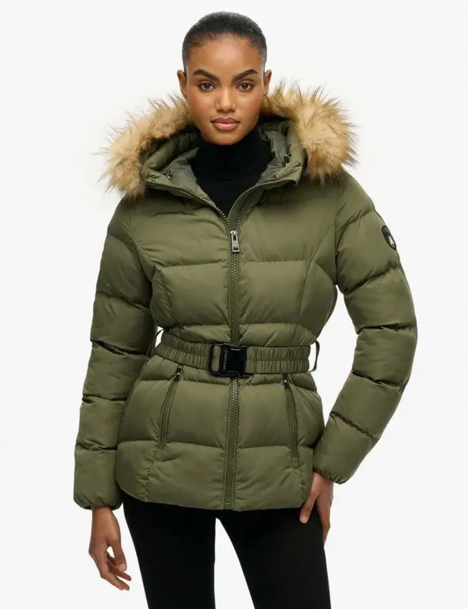 Superdry Womens Fuji Belted Puffer Jacket | Beetle Green