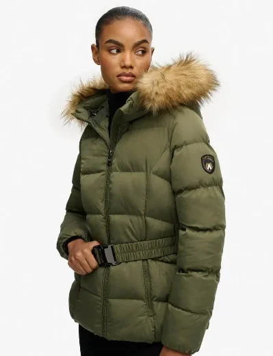 Superdry Womens Fuji Belted Puffer Jacket | Beetle Green