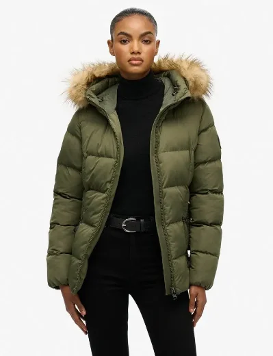 Superdry Womens Fuji Belted Puffer Jacket | Beetle Green