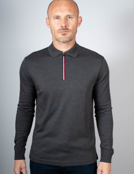 Tommy Hilfiger Long Sleeve Zip interlock Polo | Dark Grey Heather Tommy Hilfiger Long Sleeve Zip interlock Polo | Dark Grey Heather