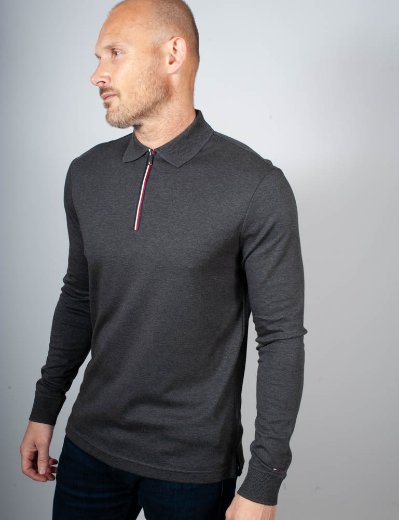 Tommy Hilfiger Long Sleeve Zip interlock Polo | Dark Grey Heather