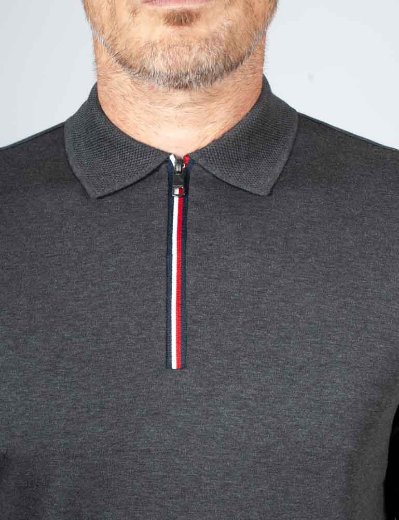 Tommy Hilfiger Long Sleeve Zip interlock Polo | Dark Grey Heather