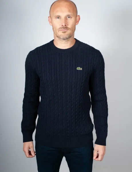 Lacoste Cotton Cable Knit Jumper | Navy Lacoste Cotton Cable Knit Jumper | Navy