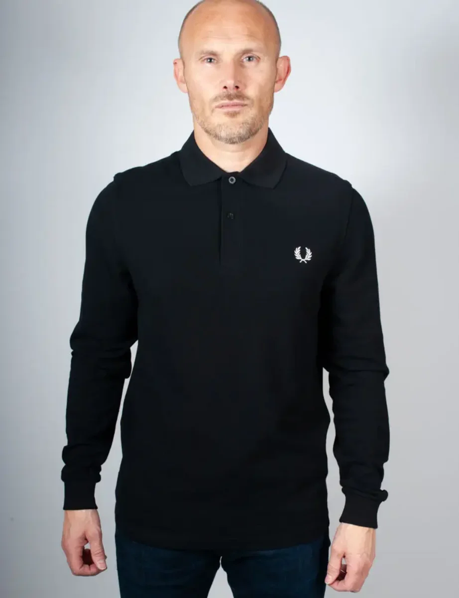 Fred Perry Long Sleeve Plain Polo Shirt | Black