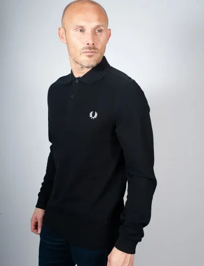 Fred Perry Long Sleeve Plain Polo Shirt | Black