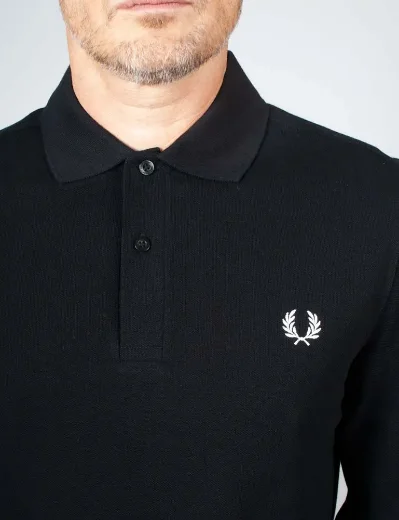 Fred Perry Long Sleeve Plain Polo Shirt | Black