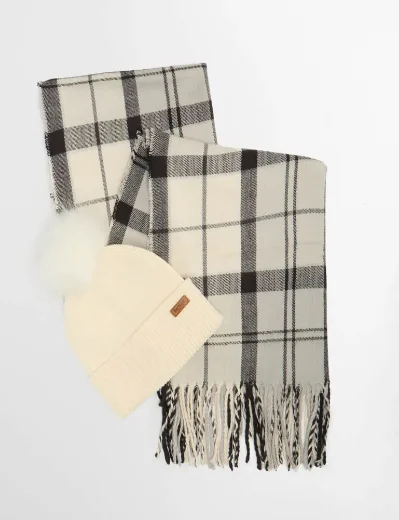 Barbour Dover Beanie Hat and Hailes Scarf Gift Set | Monochrome