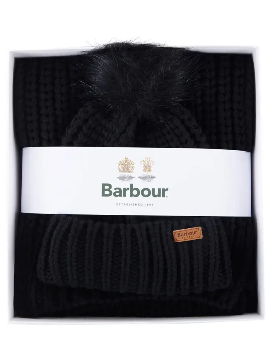 Picture of Barbour Womens Saltburn Hat & Scarf Gift Set | Black