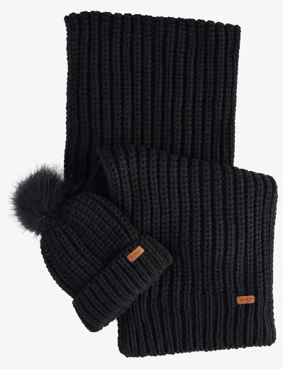 Picture of Barbour Womens Saltburn Hat & Scarf Gift Set | Black