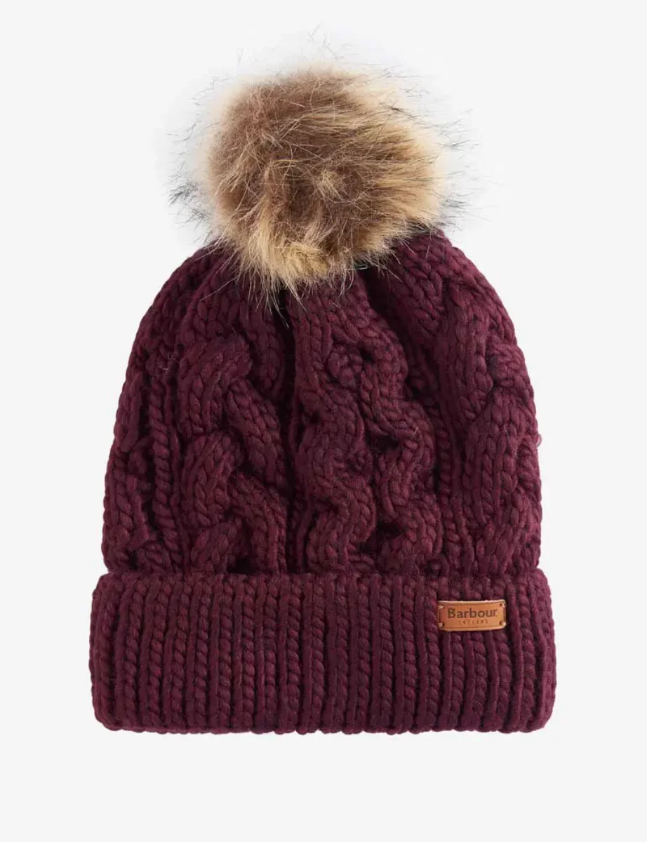 Picture of Barbour Women's Penshaw Cable Knit Beanie | Bordeaux