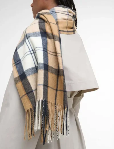 Picture of Barbour Womens Hailes Tartan Scarf | Hessian Navy Tartan