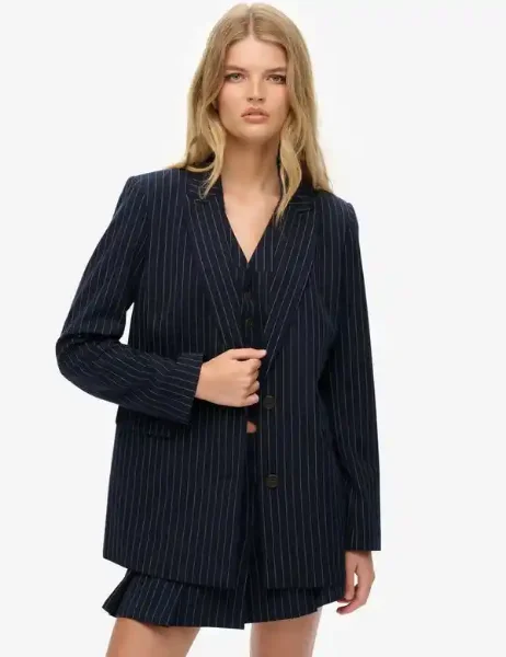 Superdry Pinstripe Boyfriend Blazer | Navy Superdry Pinstripe Boyfriend Blazer | Navy