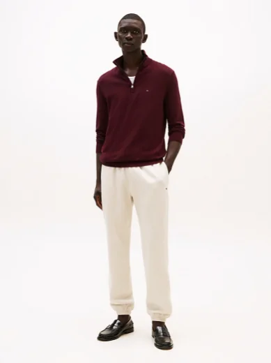 Tommy Hilfiger Essential Cotton Zip Mock | Burgundy