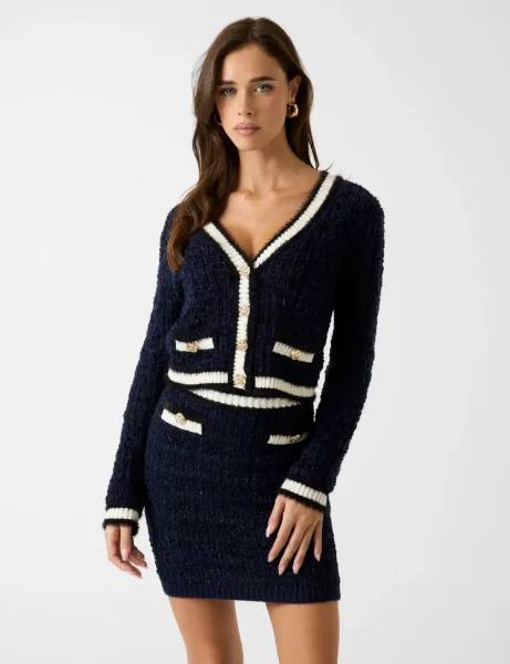 Guess Textured Knit Cardigan | Dark Blue|Cockney Rebel Fashions