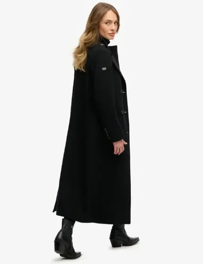 Superdry Womens Double Breasted Wool Blend Coat | Black