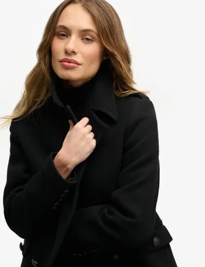Superdry Womens Double Breasted Wool Blend Coat | Black