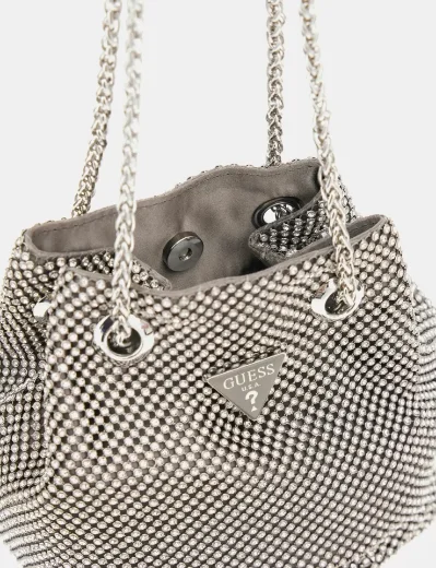 Guess Women's Zalina Rhinestone Mesh Mini Handbag / Silver
