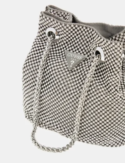 Guess Women's Zalina Rhinestone Mesh Mini Handbag / Silver