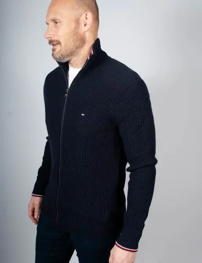 Tommy Hilfiger RWB Rib Knit Zip Through Sweater | Navy