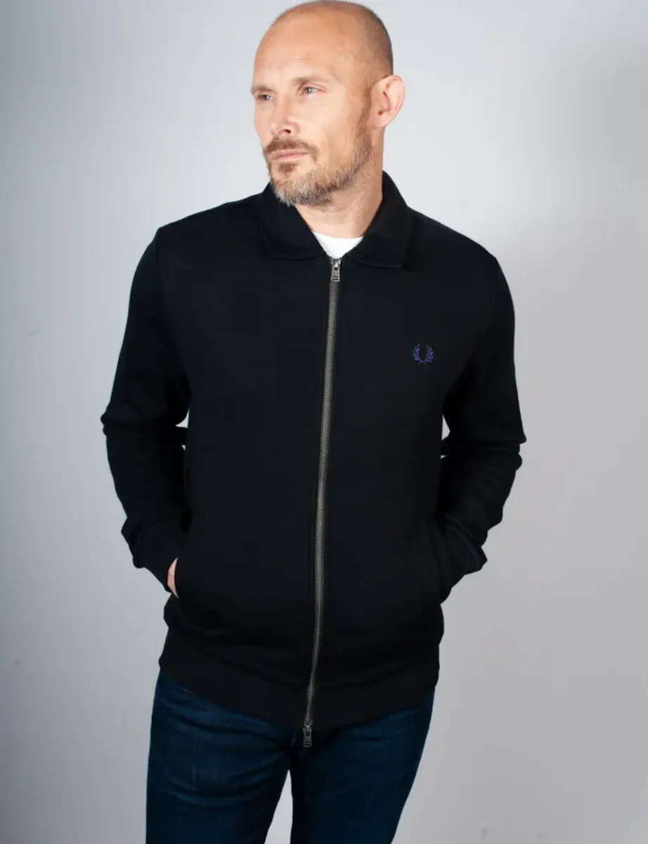Fred Perry Zip Through Collared Sweatshirt | Black