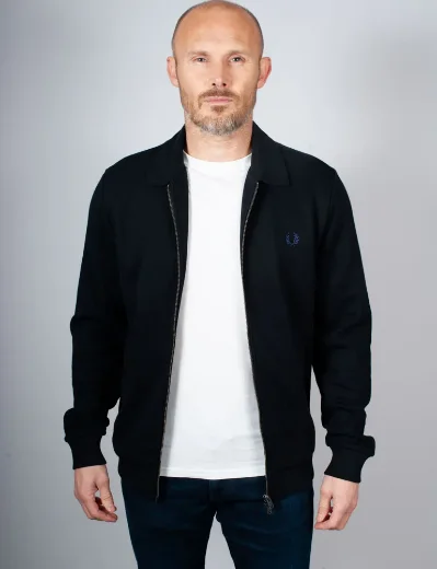 Fred Perry Zip Through Collared Sweatshirt | Black
