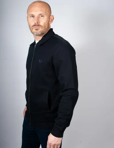 Fred Perry Zip Through Collared Sweatshirt | Black
