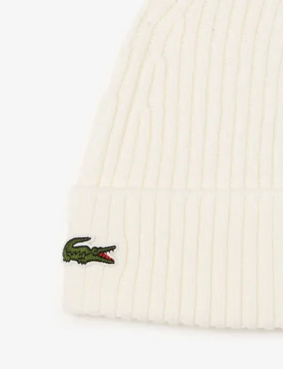 Picture of Lacoste Rib Knit Wool Beanie | Winter White