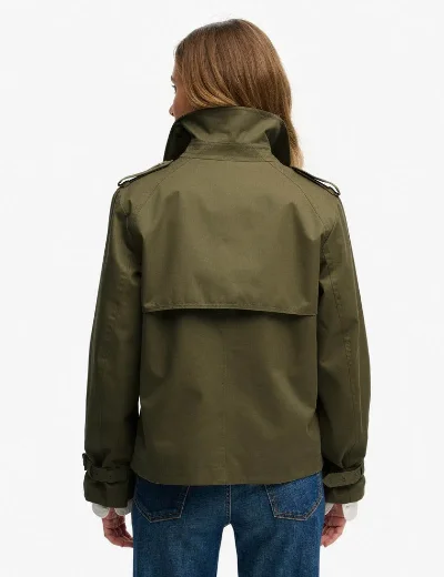 Superdry Short Trench Coat | Dusty Olive Green