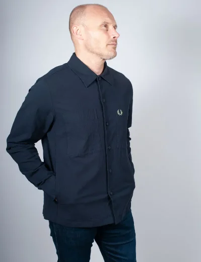 Fred Perry Seersucker Button-Through Overshirt | Navy