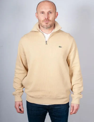 Lacoste Zip-Up High Neck Interlock Sweatshirt | Beige