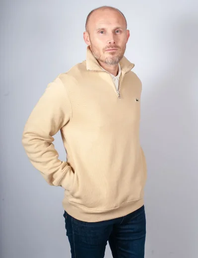 Lacoste Zip-Up High Neck Interlock Sweatshirt | Beige