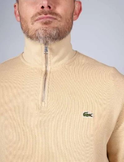 Lacoste Zip-Up High Neck Interlock Sweatshirt | Beige
