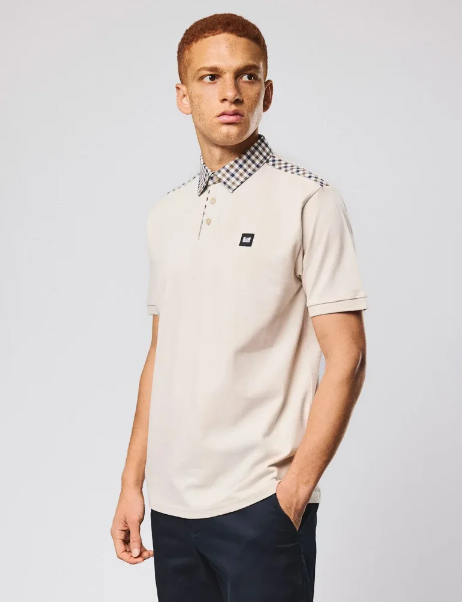 Weekend Offender Costa Check Collar Polo | Cement