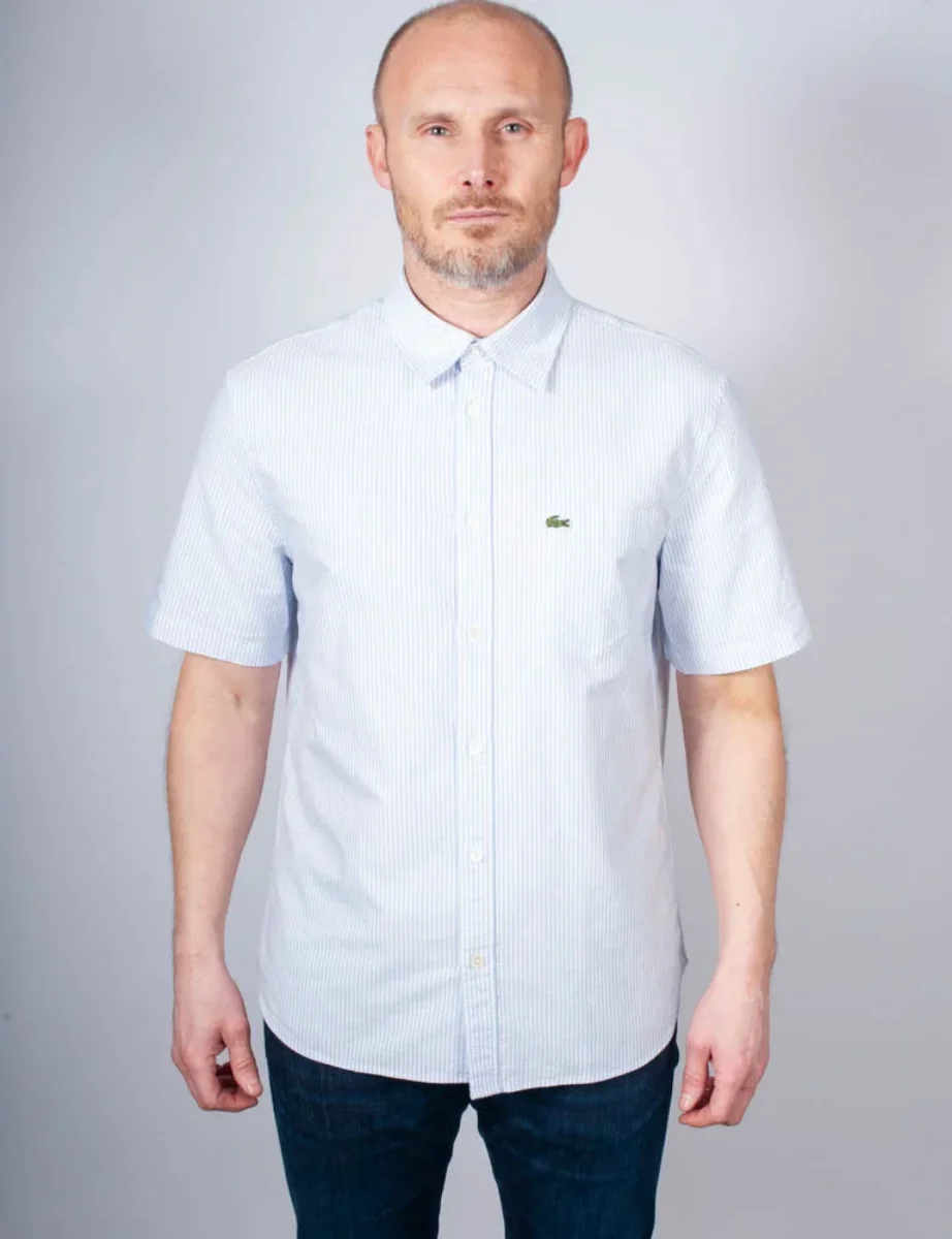 Lacoste Short Sleeve Striped Oxford Shirt | White