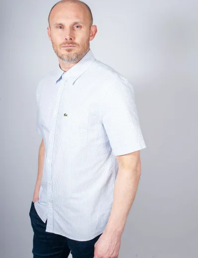 Lacoste Short Sleeve Striped Oxford Shirt | White