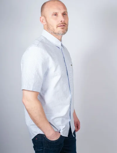 Lacoste Short Sleeve Striped Oxford Shirt | White