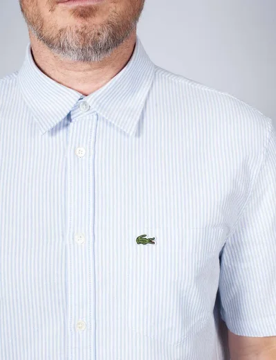 Lacoste Short Sleeve Striped Oxford Shirt | White
