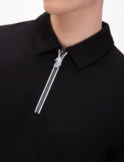 Luke 1977 Opal Zip Neck Polo | Black