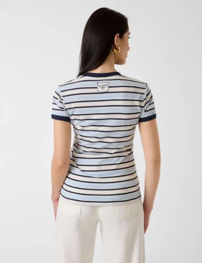 Guess Striped Crew Neck T-Shirt / Blue