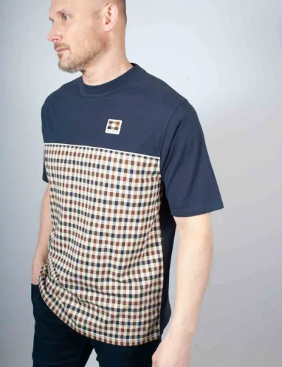 Aquascutum Club Check Panel T-shirt | Navy