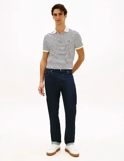 Tommy Hilfiger Liquid Cotton Stripe Polo | Carbon Navy/Ivory petal