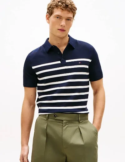 Tommy Hilfiger Regular Fit Fine Knit Polo | Desert Sky/Ivory Petal