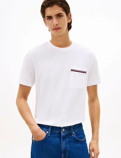 Tommy Hilfiger Global Stripe Pocket Pique Jersey T-Shirt | White