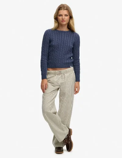 Picture of Superdry Cotton Stripe Elastic Trouser | Navy Stripe