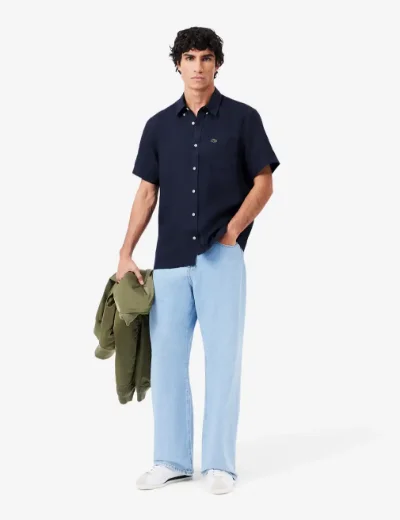 Lacoste Short Sleeve Linen Shirt | Navy