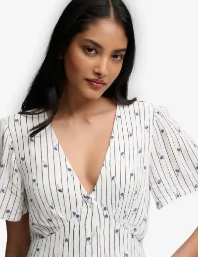 Superdry Printed Button Midi Tea Dress / Cream Ditsy Stripe